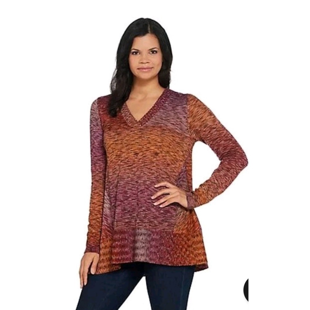 LOGO Lori‎ Goldstein Space Dye V-Neck Tunic Sweater Orange Purple Plus Size 3X